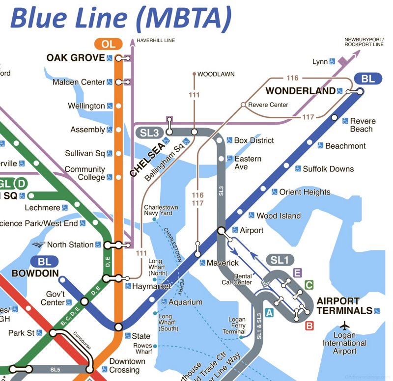 Boston T Blue Line Map