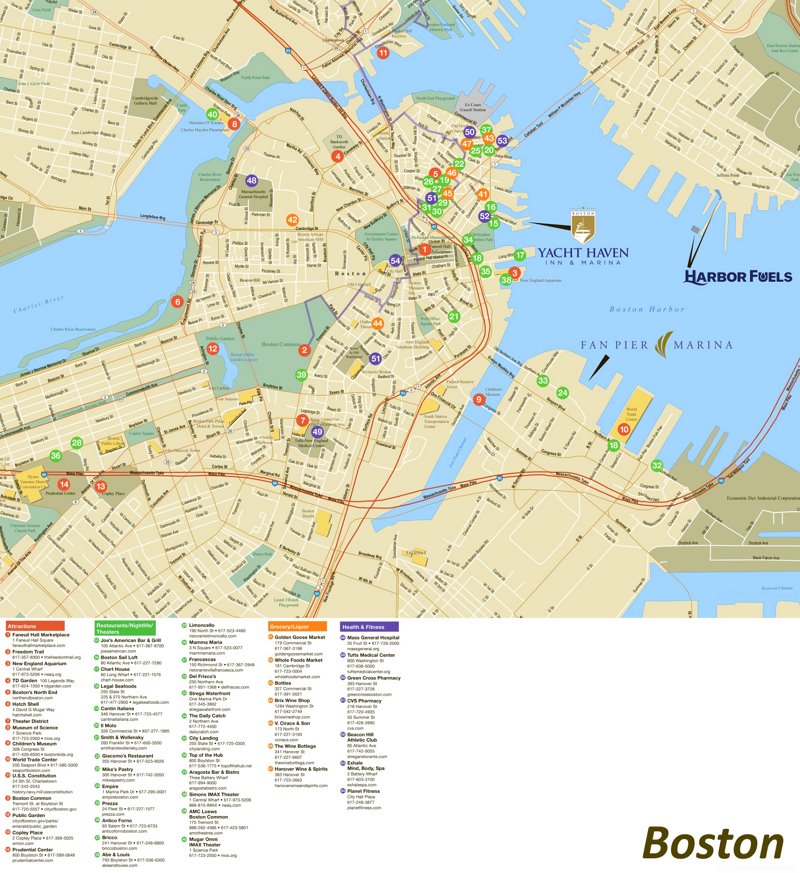 Boston Attractions And Restaurants Map