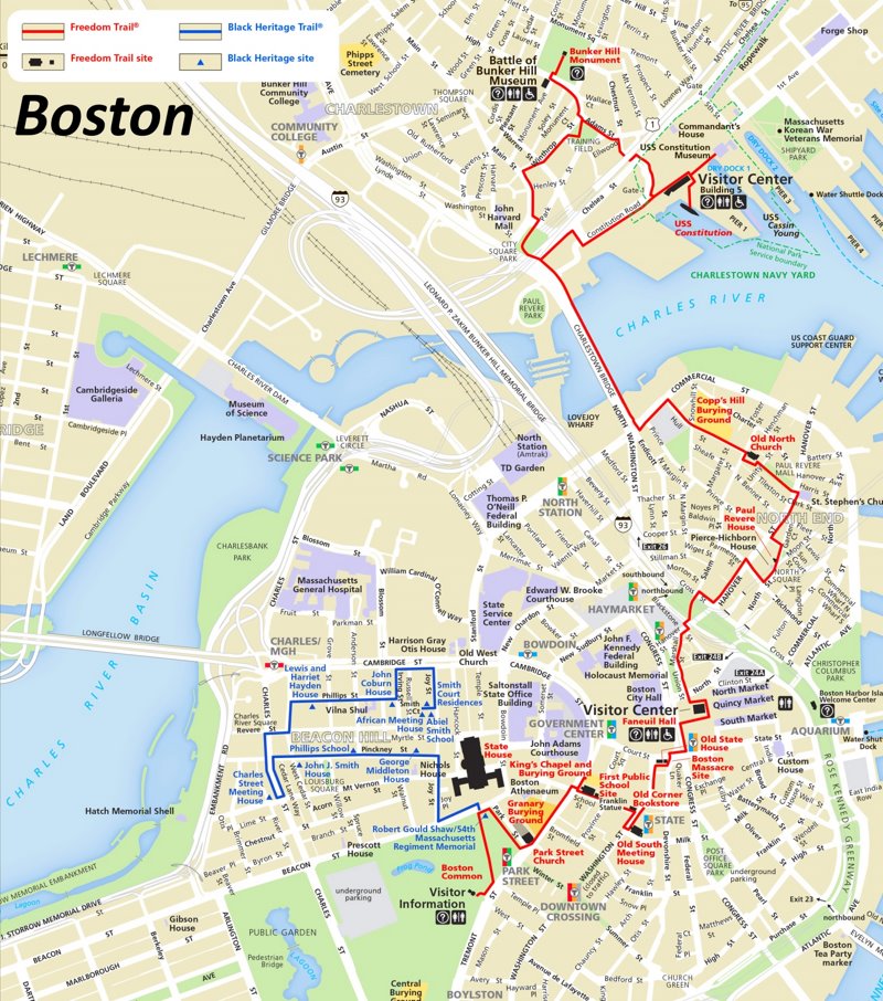 Boston Freedom Trail and Black Heritage Trail Map