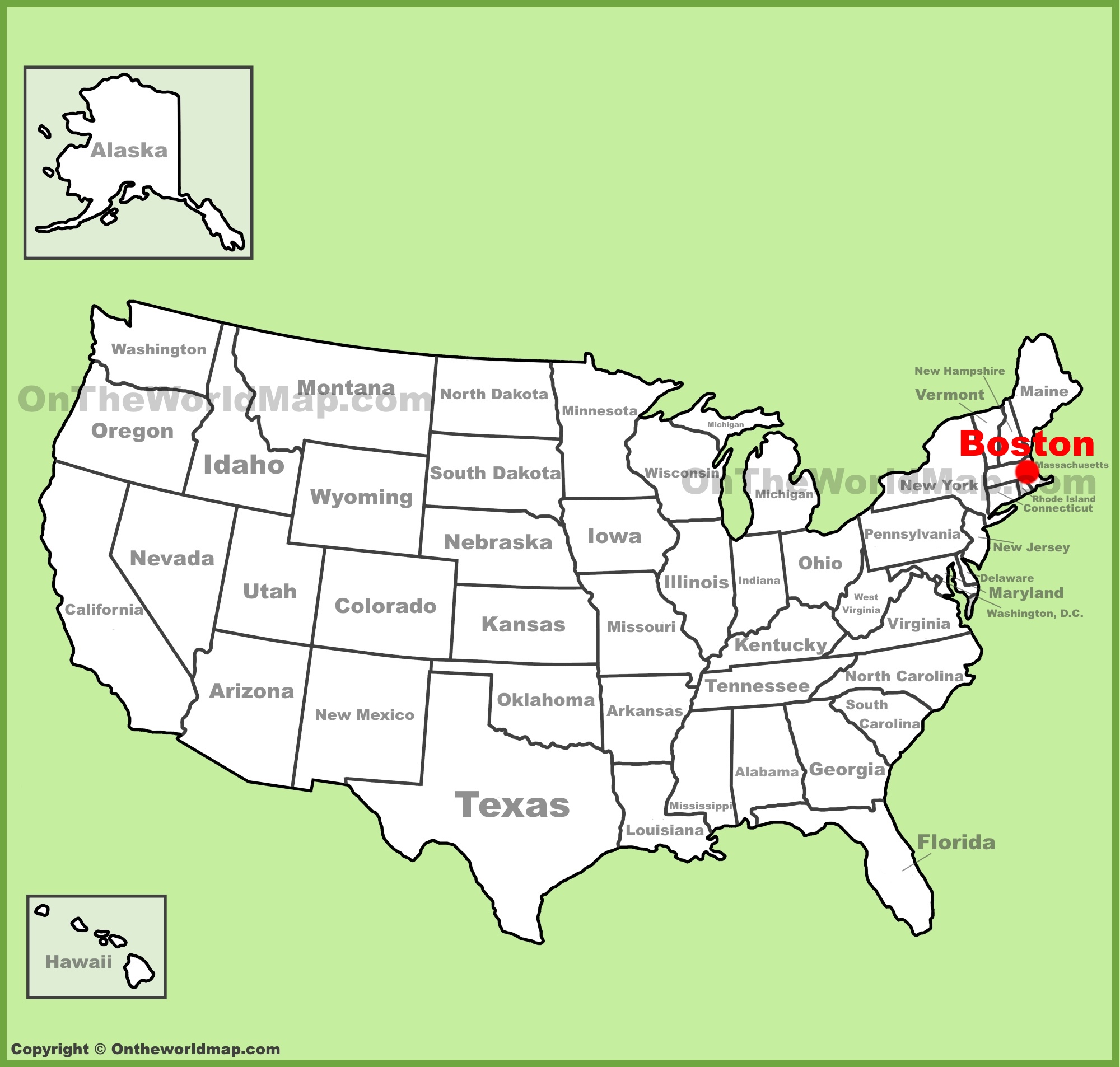 Boston location on the U.S. Map - Ontheworldmap.com