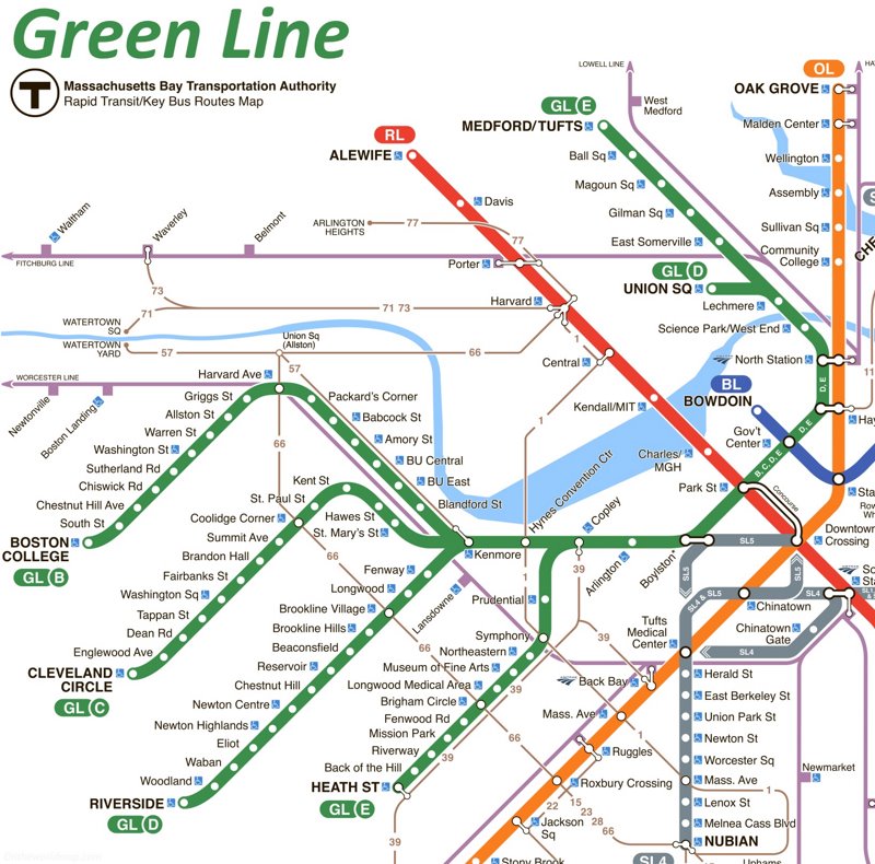 Boston T Green Line Map