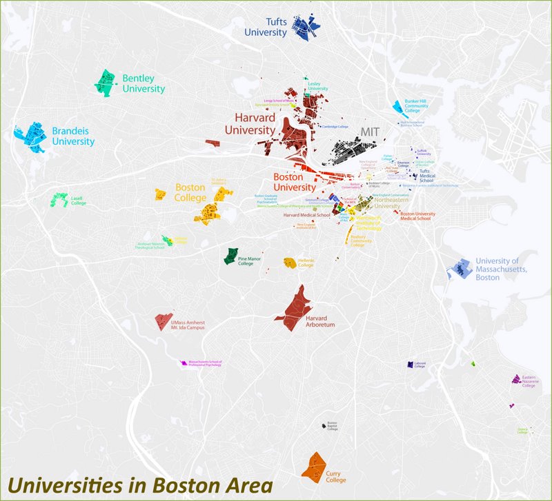 Map of Universities in Boston Area