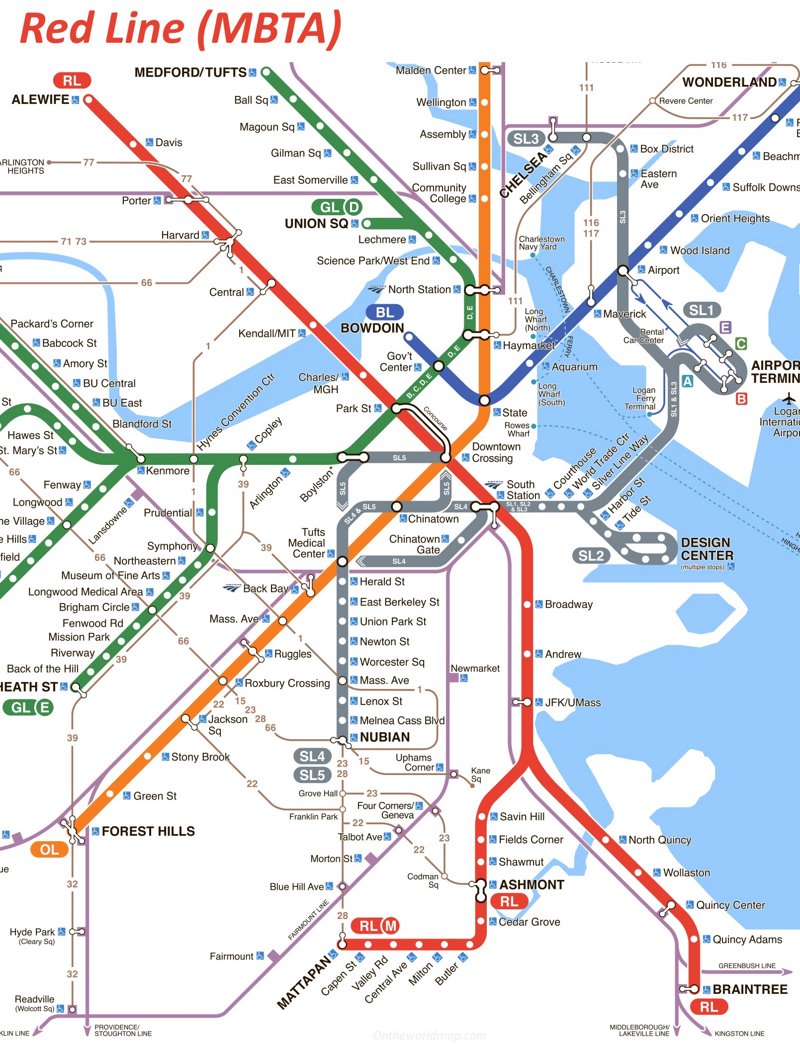 Boston T Red Line Map