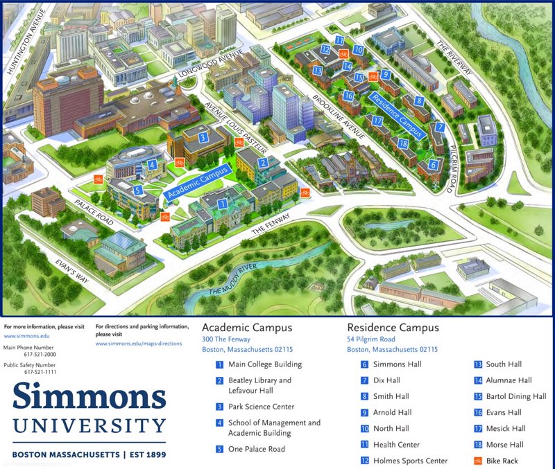 Simmons University Campus Map | Boston, Massachusetts - Ontheworldmap.com