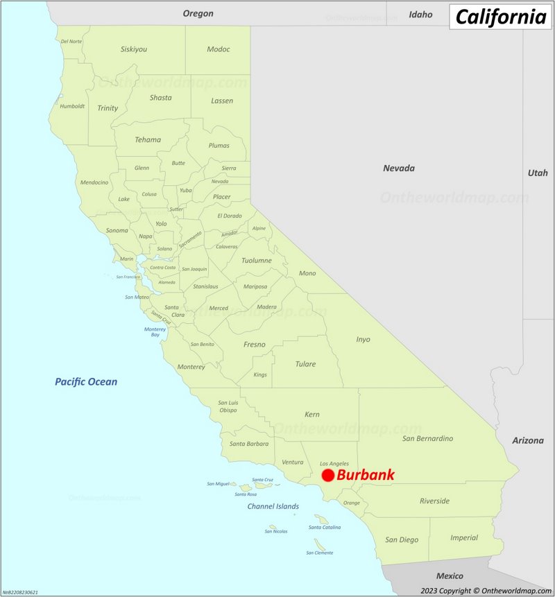 Burbank Location On The California Map - Ontheworldmap.com