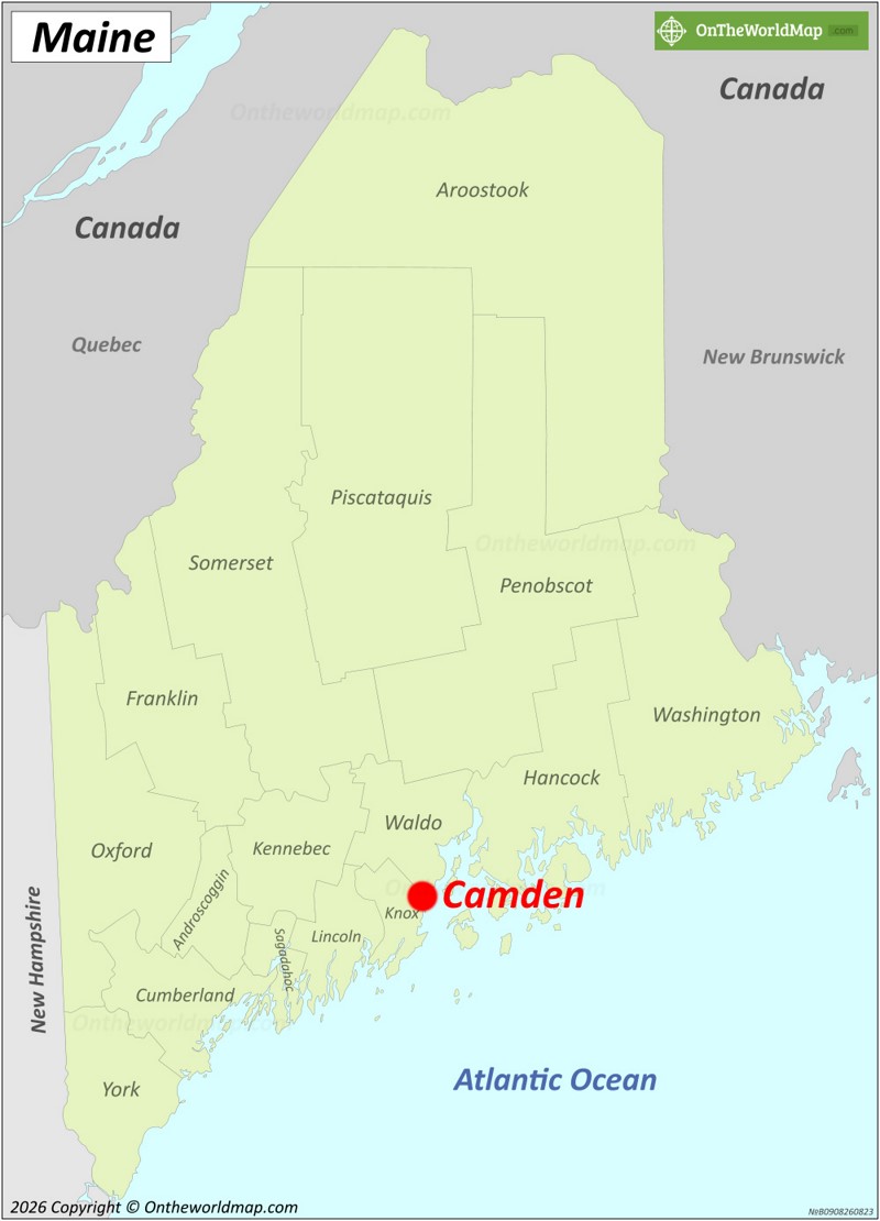 Camden Location On The Maine Map