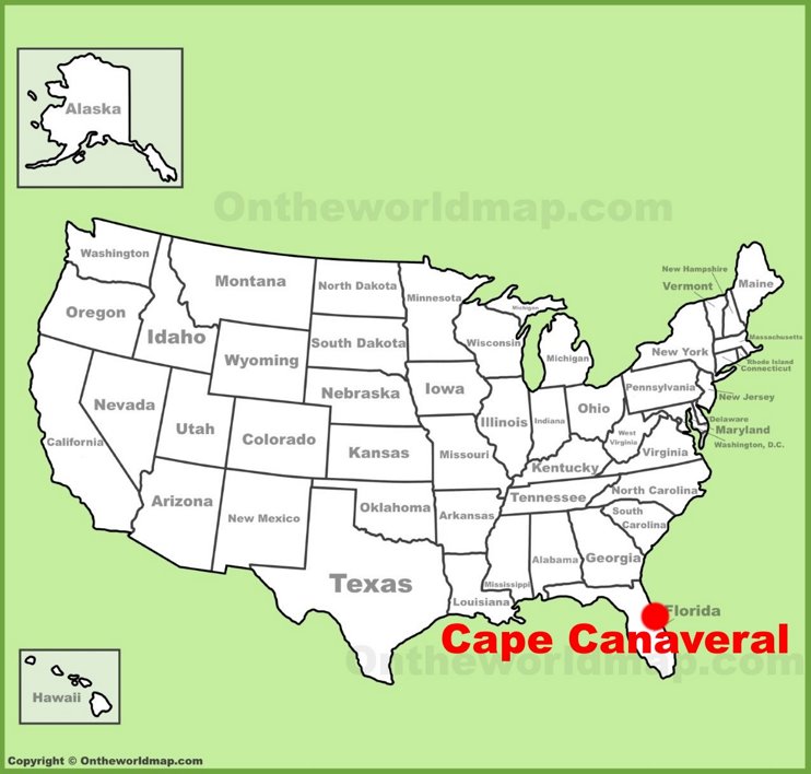 Cape Canaveral location on the U.S. Map