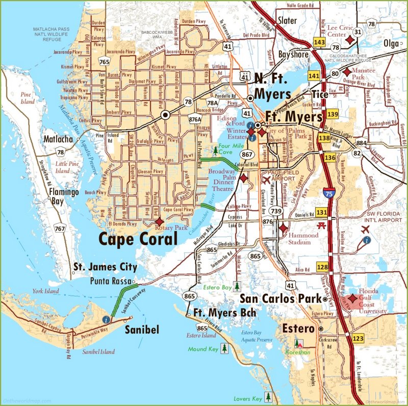 Map Of Cape Coral And Fort Myers 1494