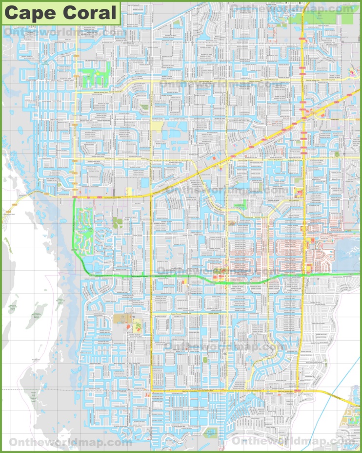 Large detailed map of Cape Coral