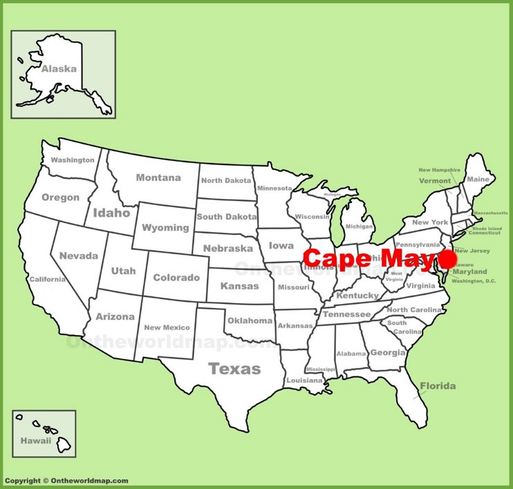 Cape May location on the U.S. Map
