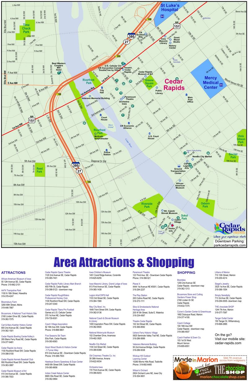 Cedar Rapids Attractions and Shopping Map