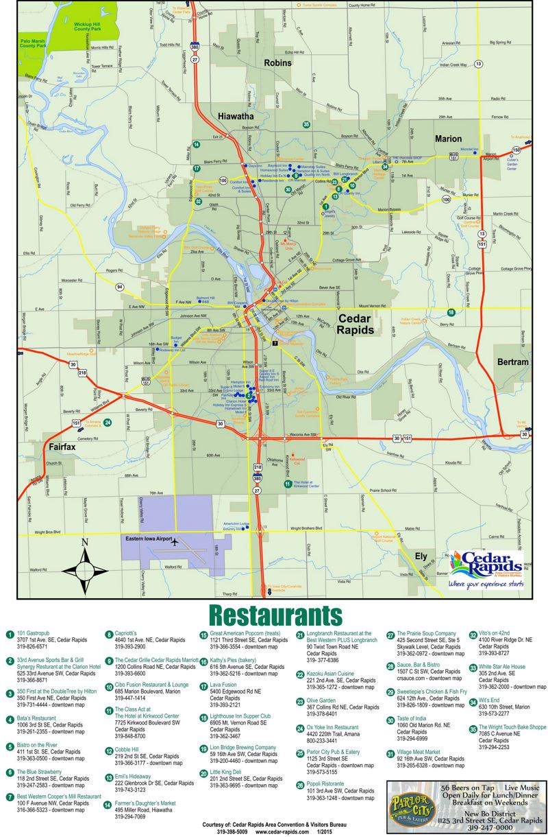 Cedar Rapids Restaurants Map