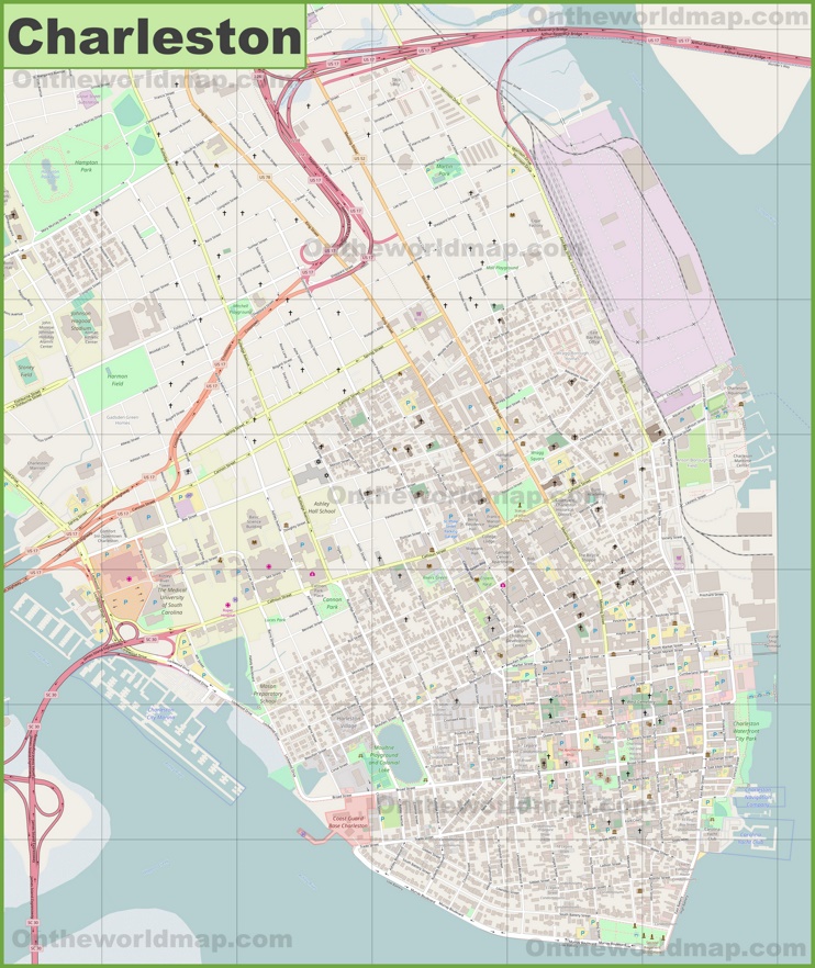 Large detailed map of Charleston