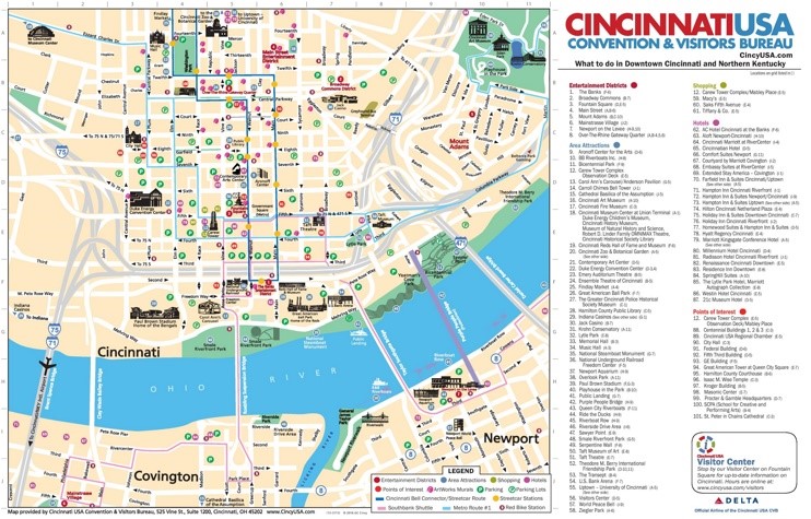 Cincinnati hotels and sightseeings map
