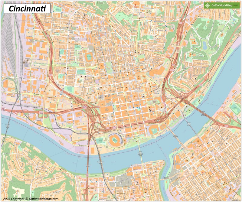 Large Detailed Map of Cincinnati