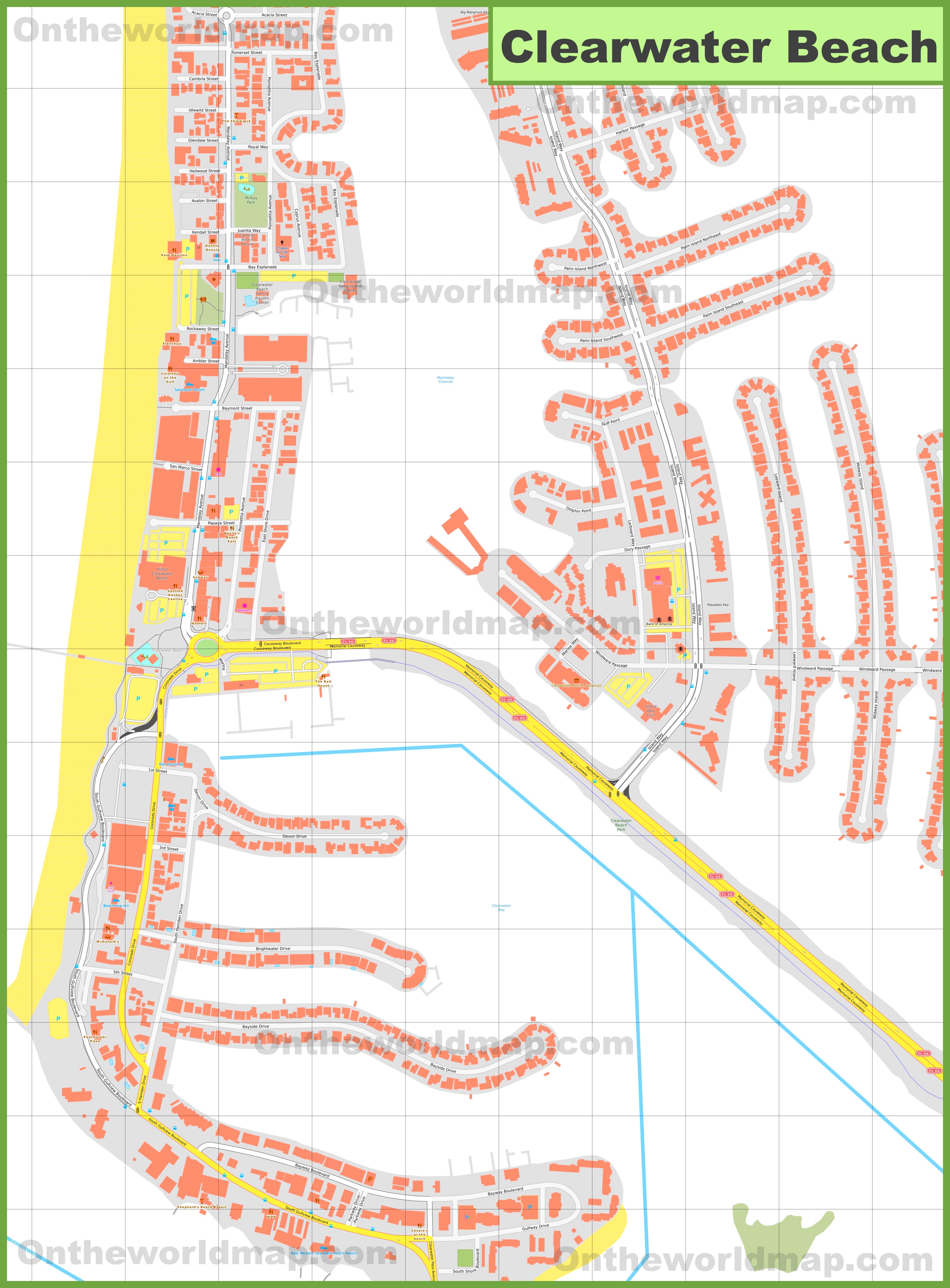 Clearwater Beach Trolley Route Map   Clearwater Beach Map 