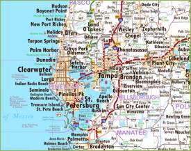 Map of Clearwater, Tampa and St. Petersburg