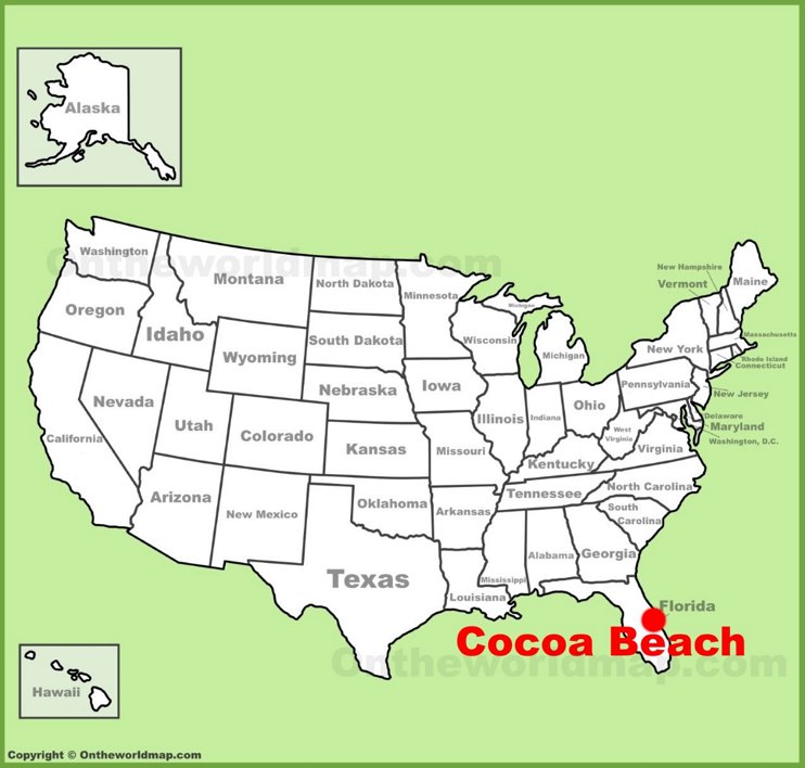 Cocoa Beach location on the U.S. Map