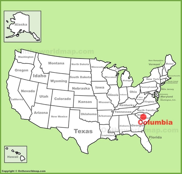 Columbia SC location on the U.S. Map