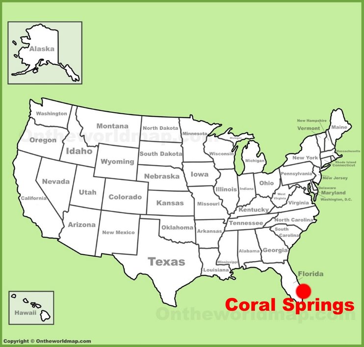 Coral Springs location on the U.S. Map