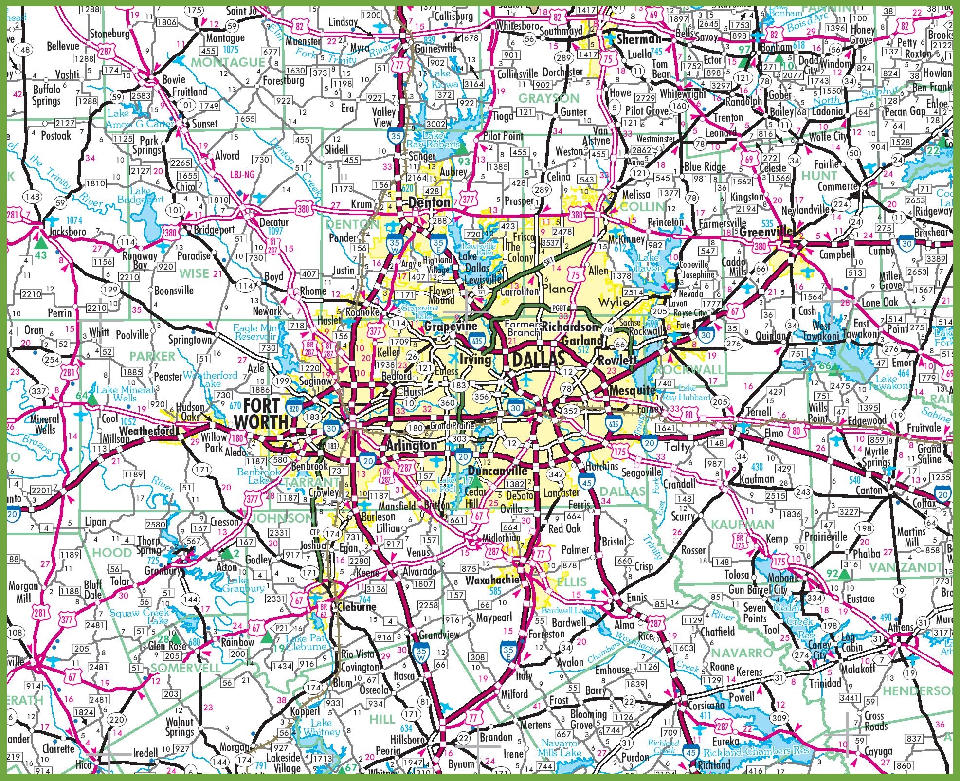 Dallas Texas Map With Cities Dallas Area Road Map