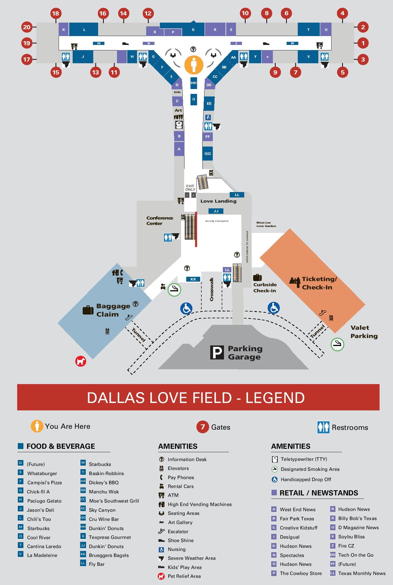 Dallas Love Field airport map