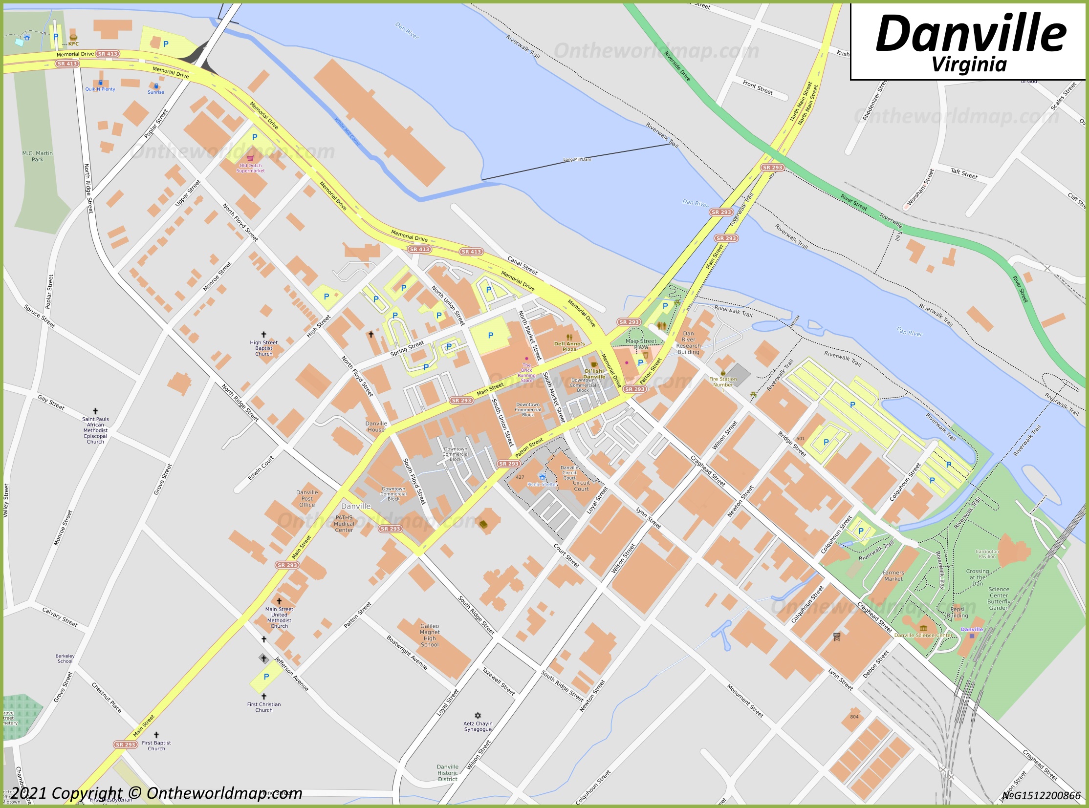 Downtown Danville Map Ontheworldmap Com   Danville Downtown Map 