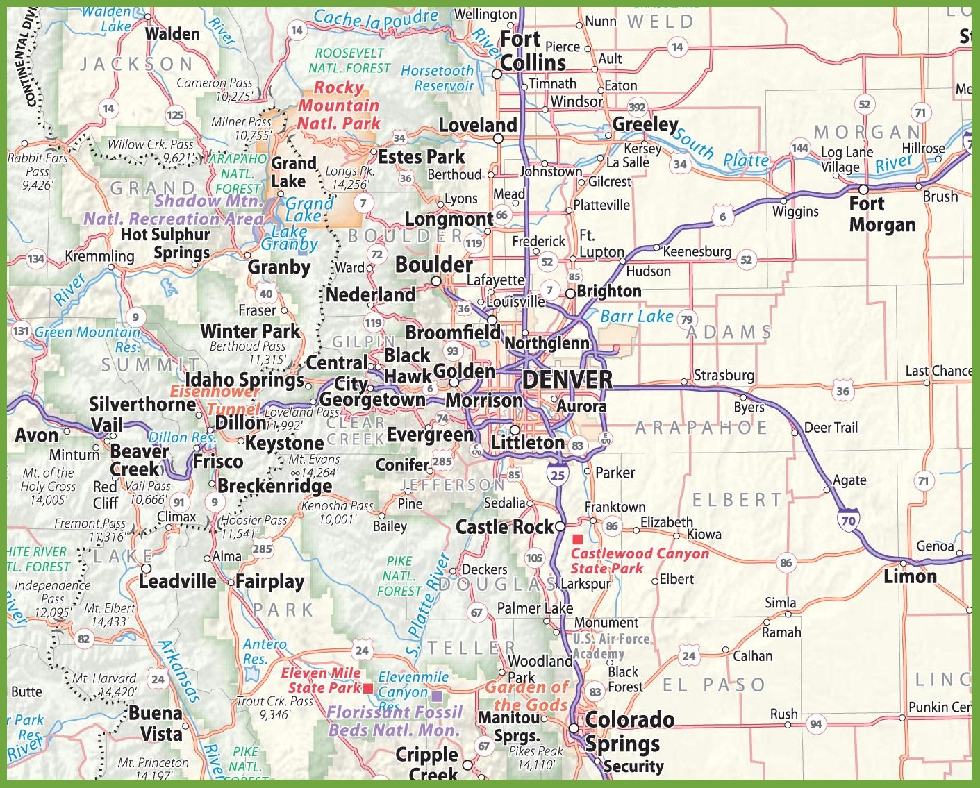 Denver Metro Map With Cities Denver Area Road Map