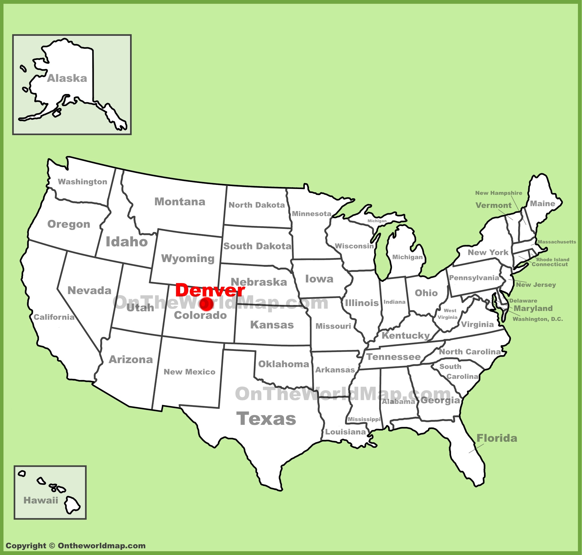 Denver location on the U.S. Map - Ontheworldmap.com