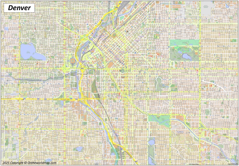 Large detailed street map of Denver