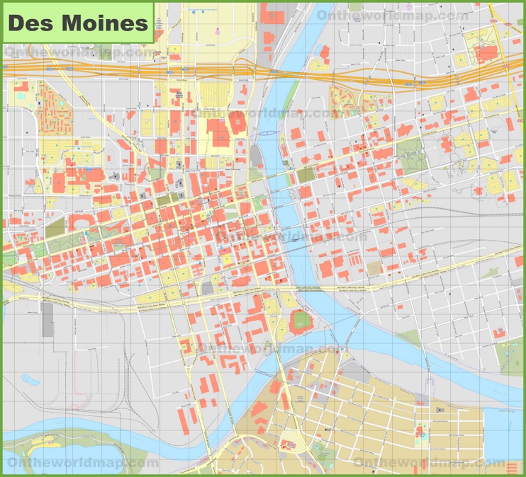 Des Moines Downtown Map Ontheworldmap Com