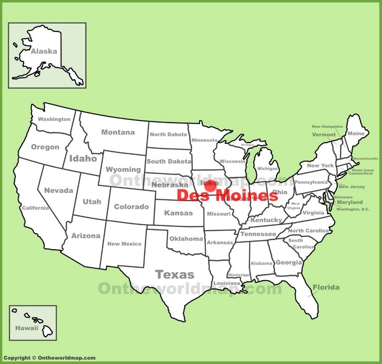 Des Moines location on the U.S. Map