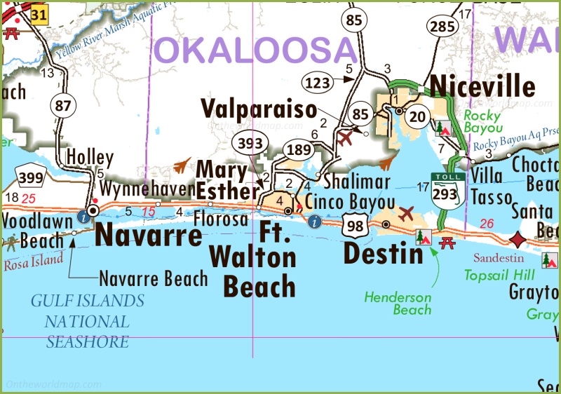 Map of Destin, Fort Walton Beach and Navarre