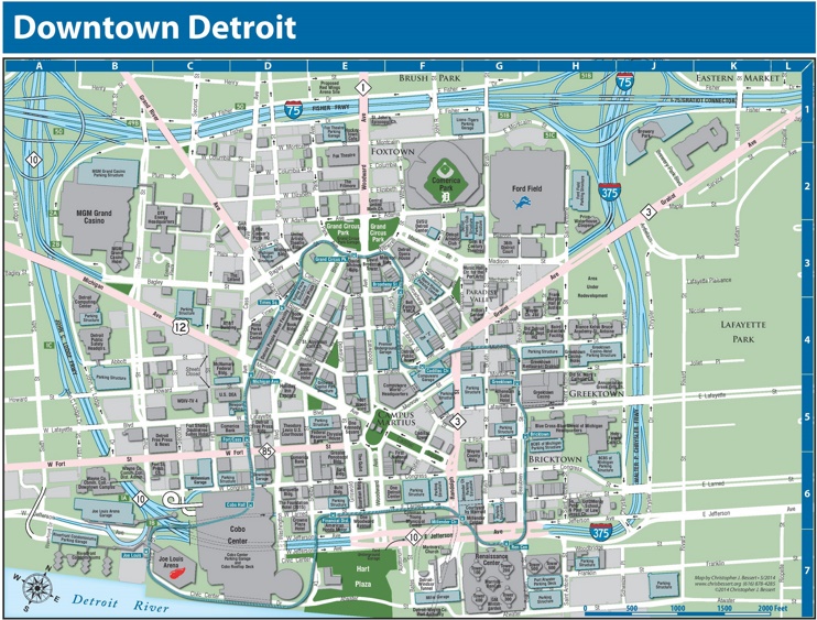 Detroit downtown map