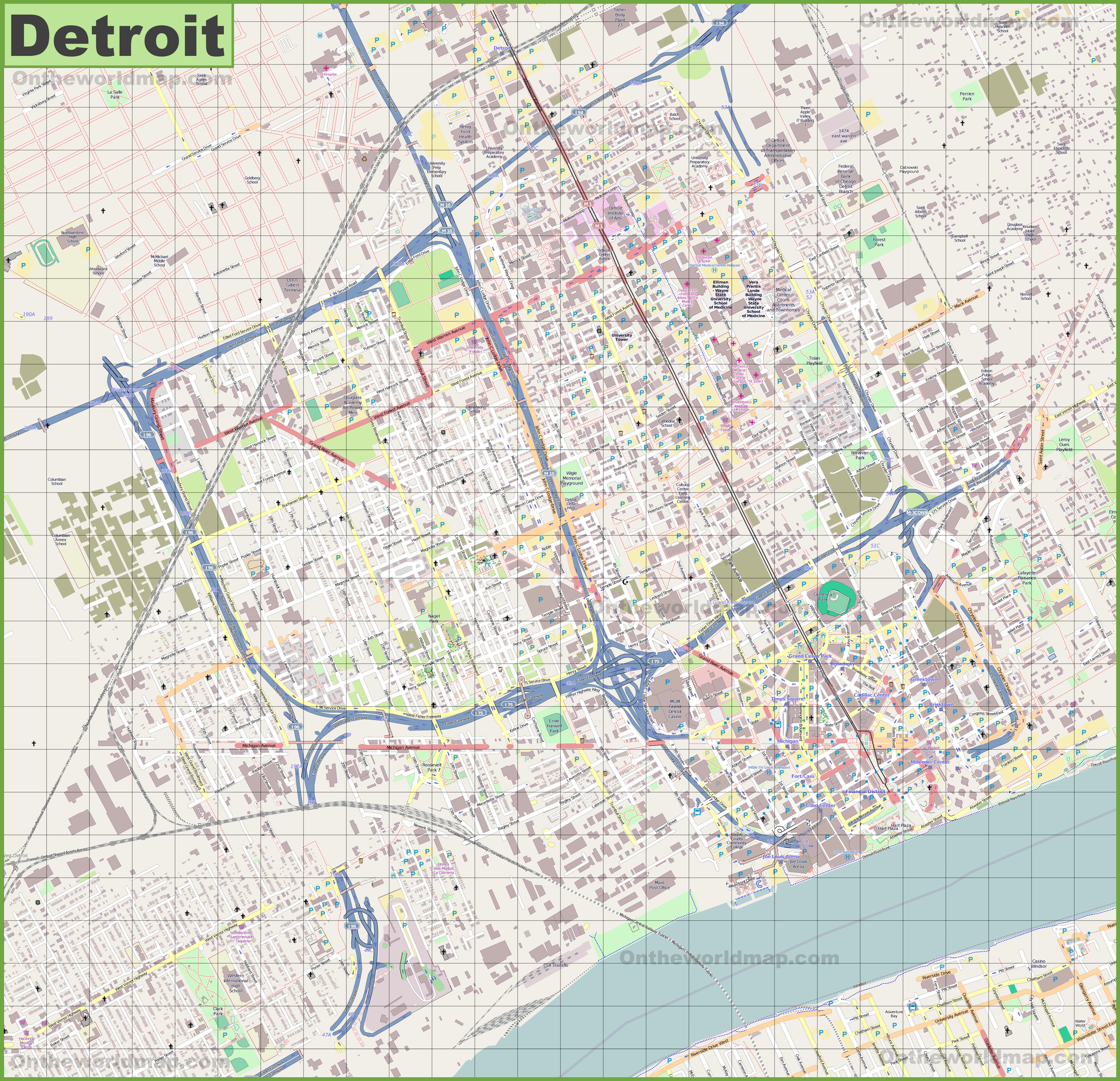 large city map detroit michigan