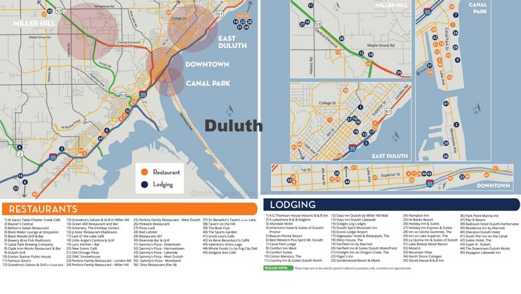 Duluth hotels and restaurants map