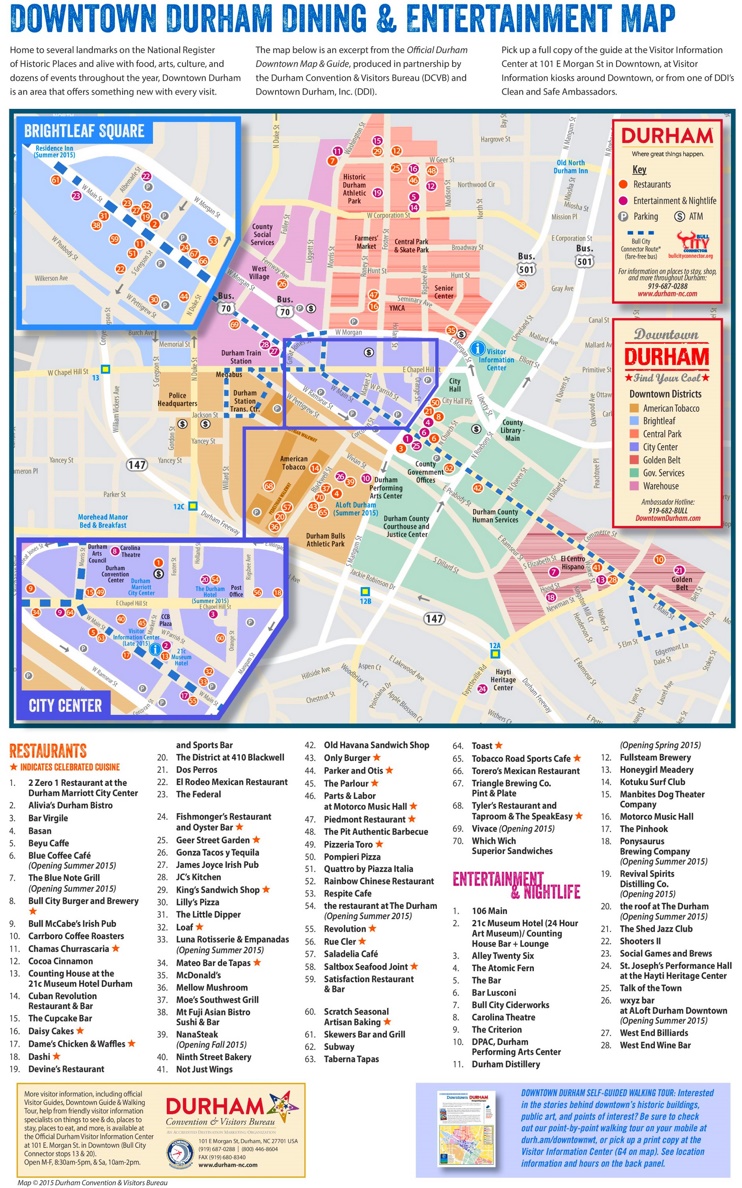 Durham entertainment and restaurants map