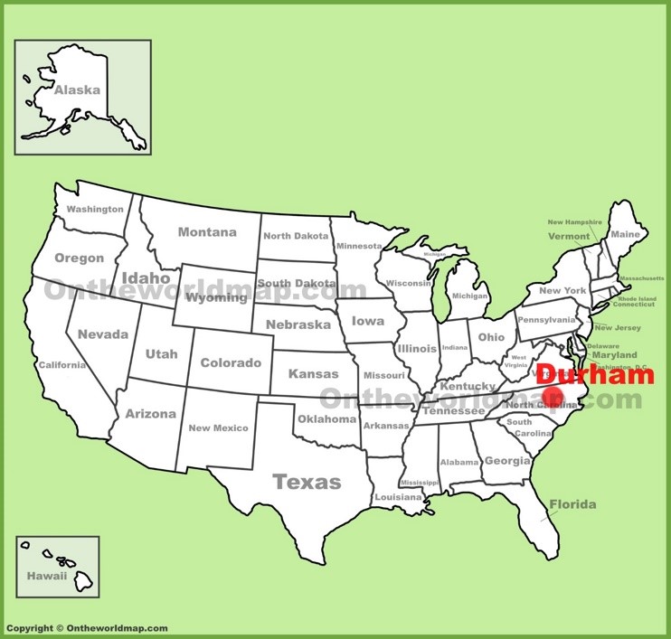 Durham location on the U.S. Map