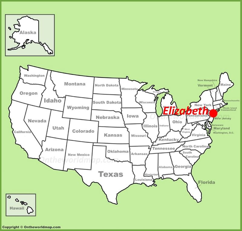 Elizabeth and New Jersey location map supporting Elizabeth 3D printing, print farm, prototype, batch production, and fulfillment coverage