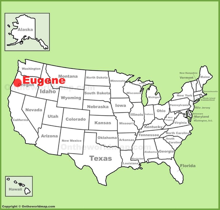 Eugene location on the U.S. Map