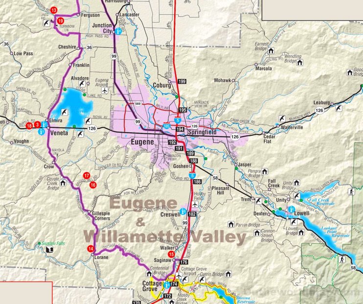 Eugene-Springfield area road map