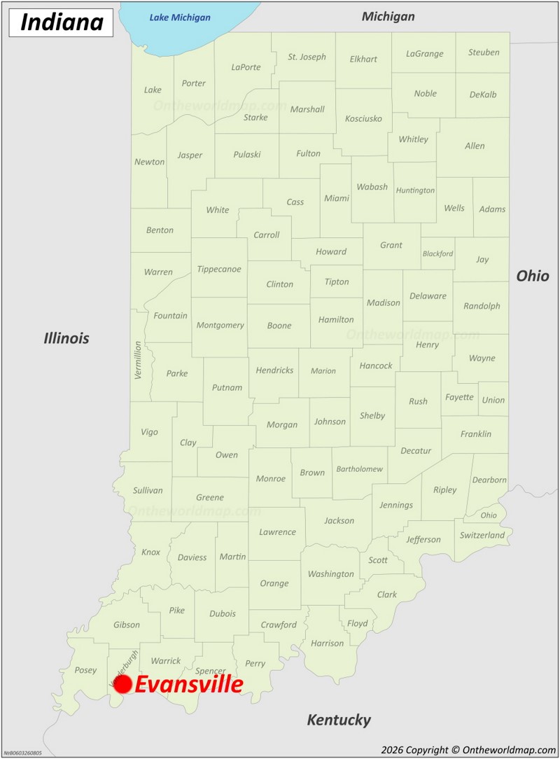 Evansville Location On The Indiana Map