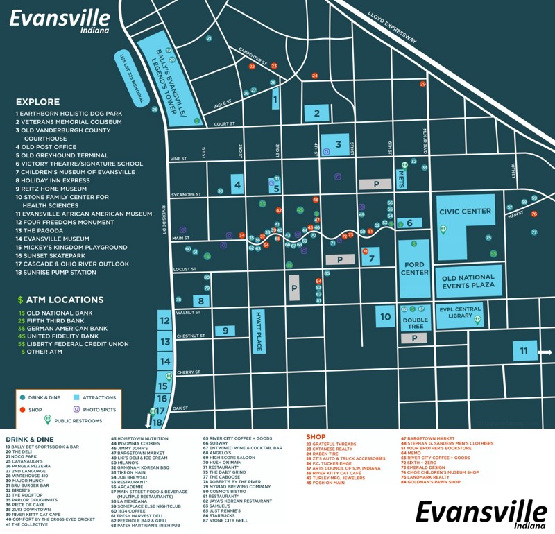 Evansville Tourist Map