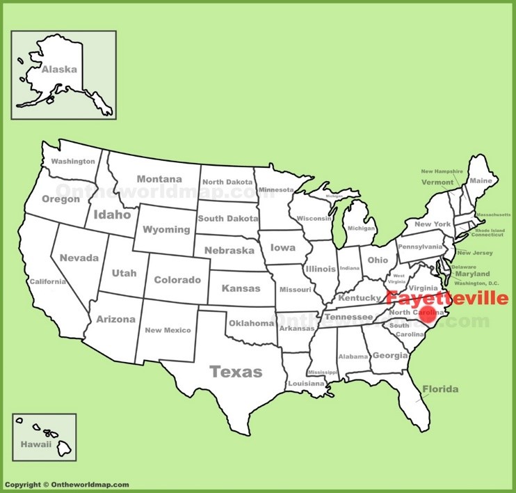 Fayetteville NC location on the U.S. Map