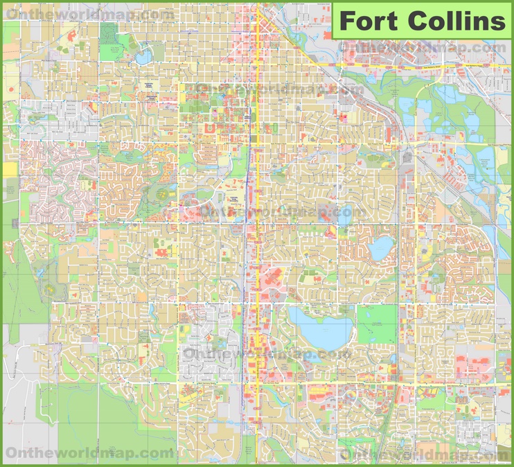 Large detailed map of Fort Collins