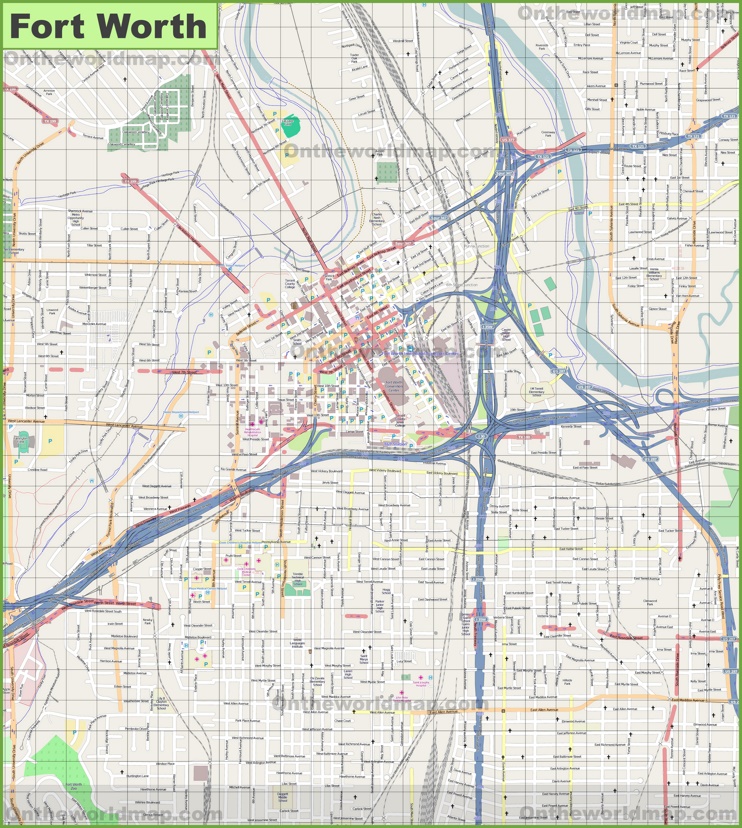 Large detailed map of Fort Worth
