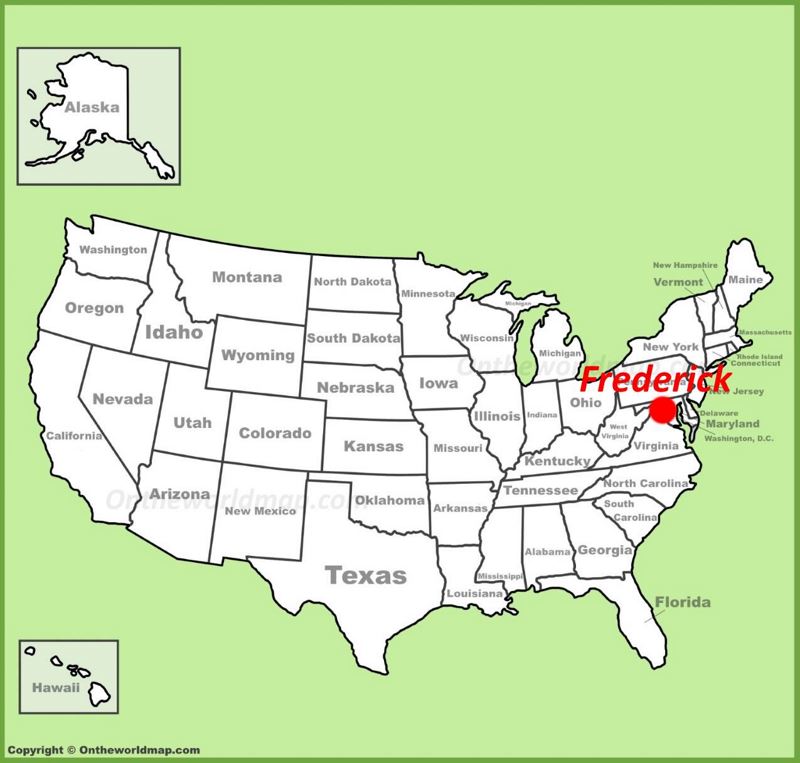 Frederick MD location on the U.S. Map