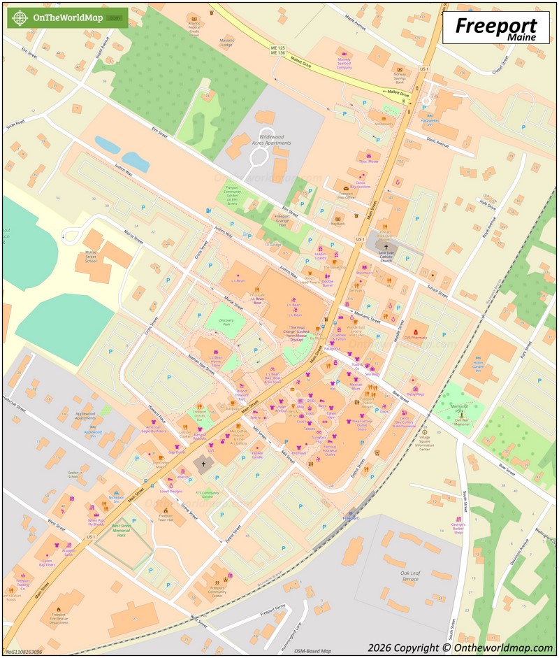 Map of Downtown Freeport ME