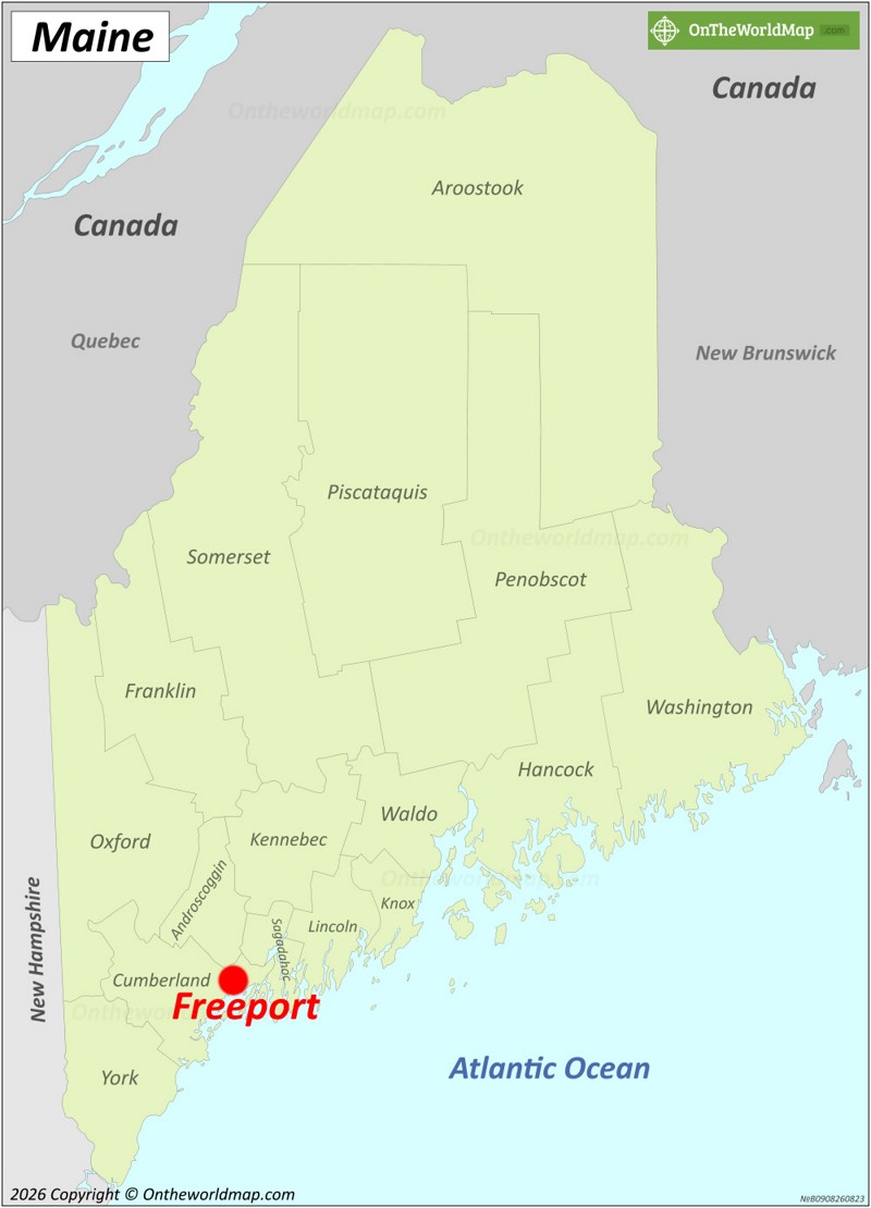 Freeport Location On The Maine Map