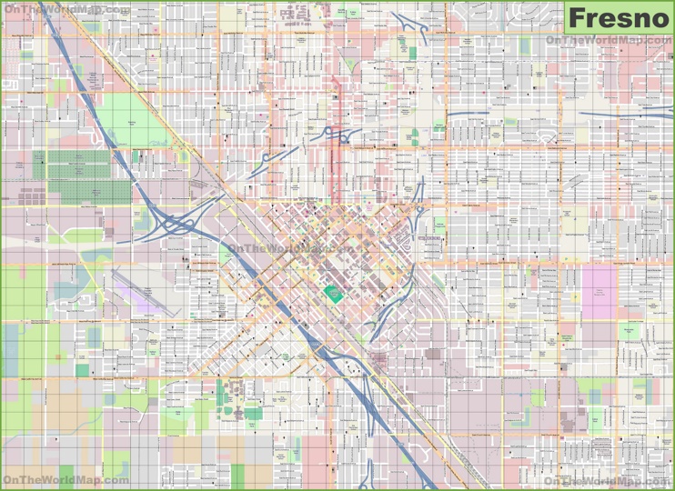 Large detailed map of Fresno